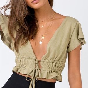 GREEN TIE FRONT TOP PRINCESS POLLY